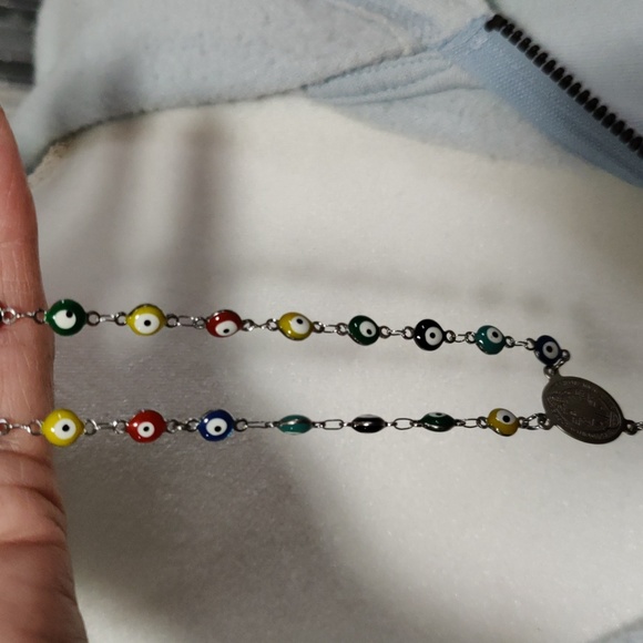 Evil eye silver color and multi colored rosary absolutely beautiful  unisex - Picture 7 of 10